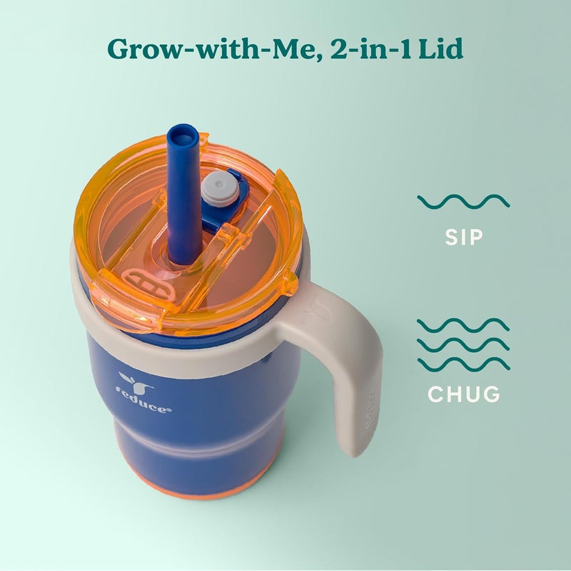 Reduce 14 Oz Coldee Kids Tumbler with Lid and Straw - Coldee Insulated Travel Mug - Spill-Proof, Sweatproof Stainless Steel, BPA-Free - Includes Handle, Reusable Silicone Straw - Varsity Blue - Image 5